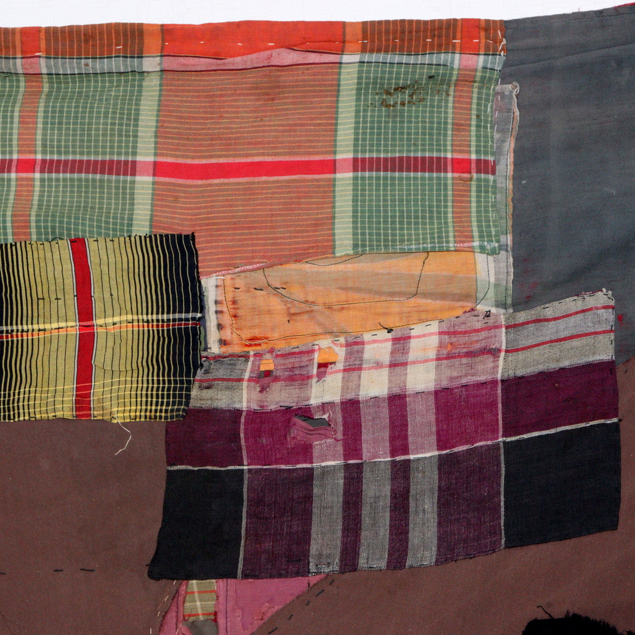 Antique Japanese Boro Two-Tone Design Patchwork Furoshiki Hand-Stitched Textile