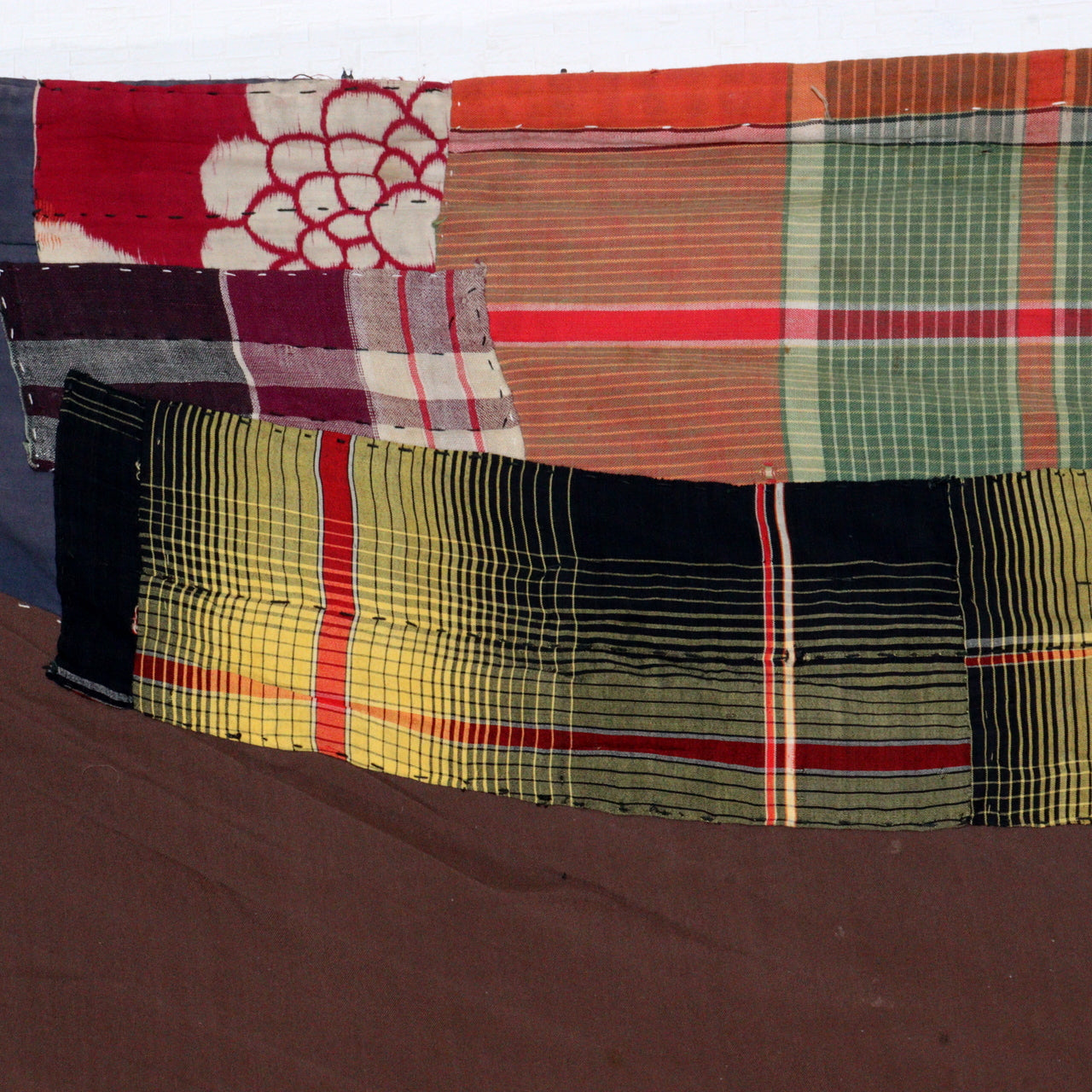 Antique Japanese Boro Two-Tone Design Patchwork Furoshiki Hand-Stitched Textile