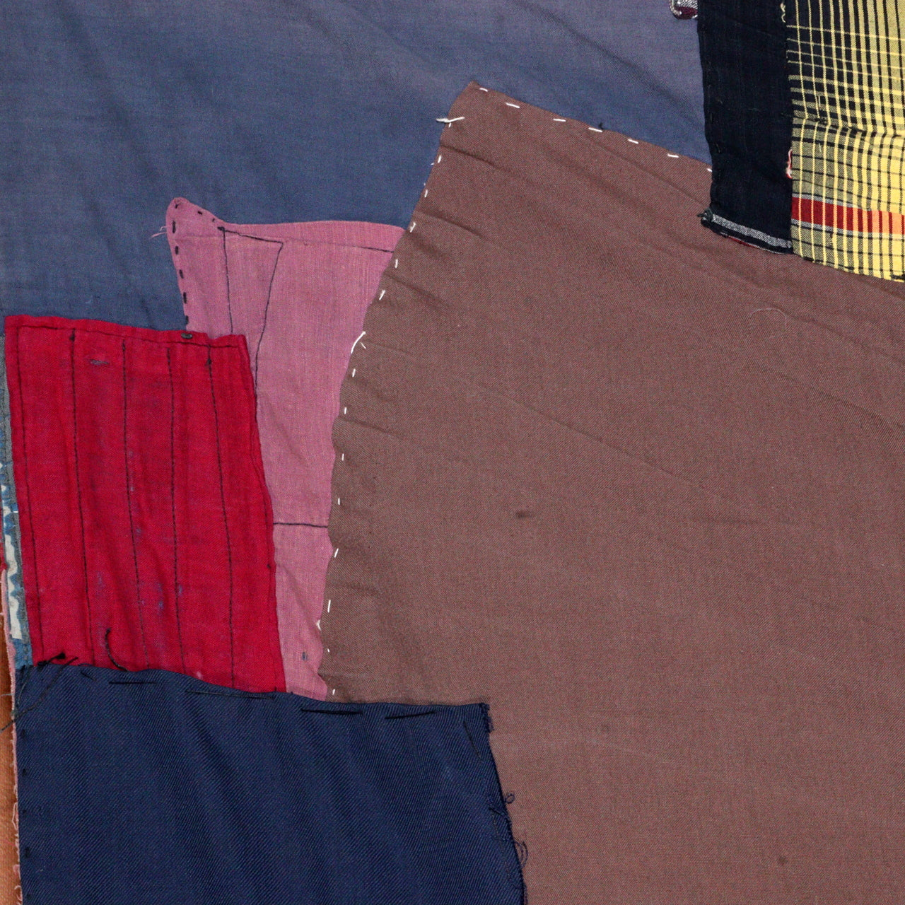 Antique Japanese Boro Two-Tone Design Patchwork Furoshiki Hand-Stitched Textile
