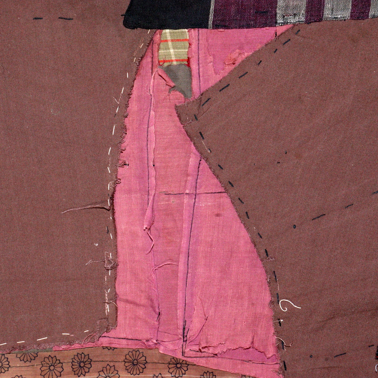 Antique Japanese Boro Two-Tone Design Patchwork Furoshiki Hand-Stitched Textile