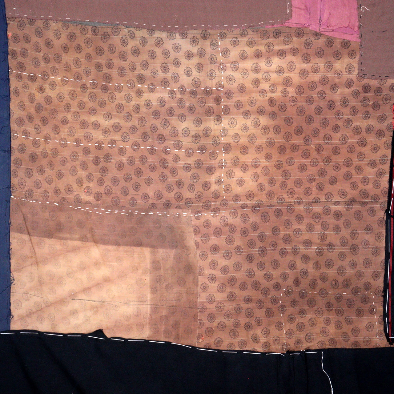 Antique Japanese Boro Two-Tone Design Patchwork Furoshiki Hand-Stitched Textile