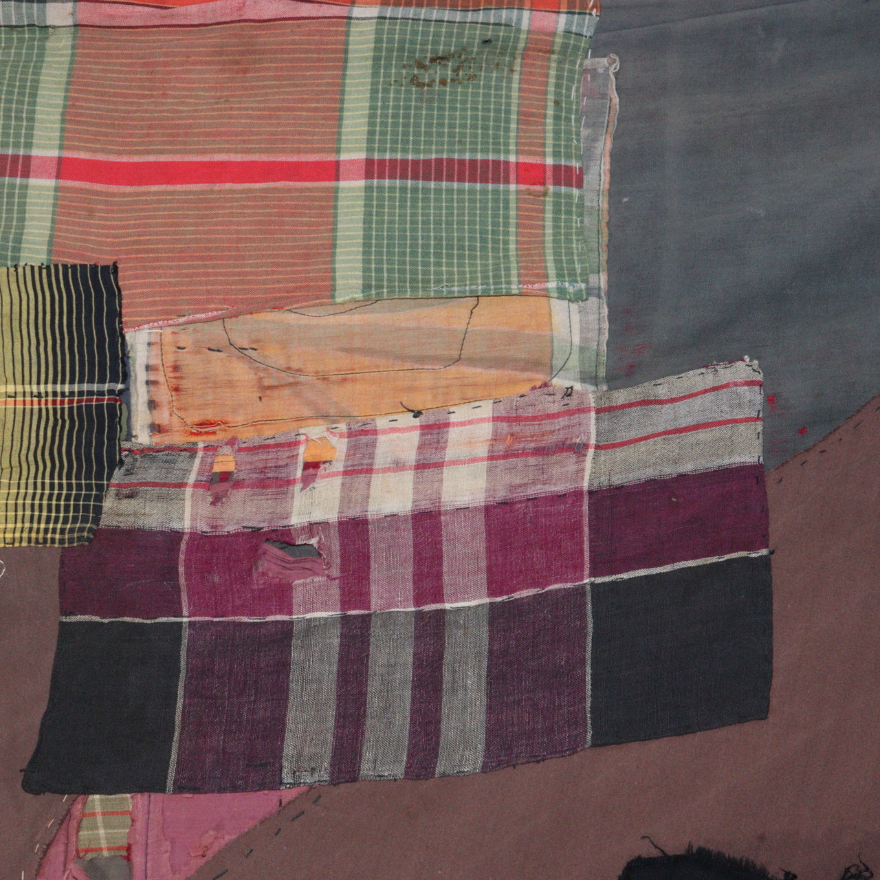 Antique Japanese Boro Two-Tone Design Patchwork Furoshiki Hand-Stitched Textile
