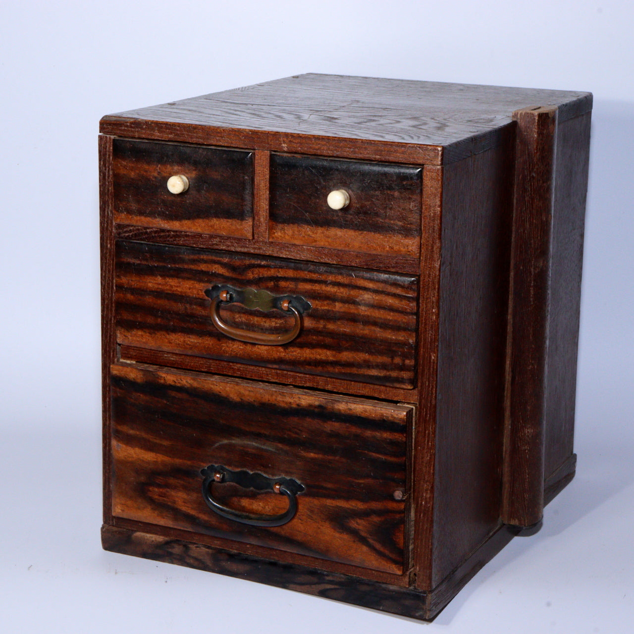 Vintage Japanese Wooden Sewing Box Black Persimmon Wood Kurogaki Drawer WBX284