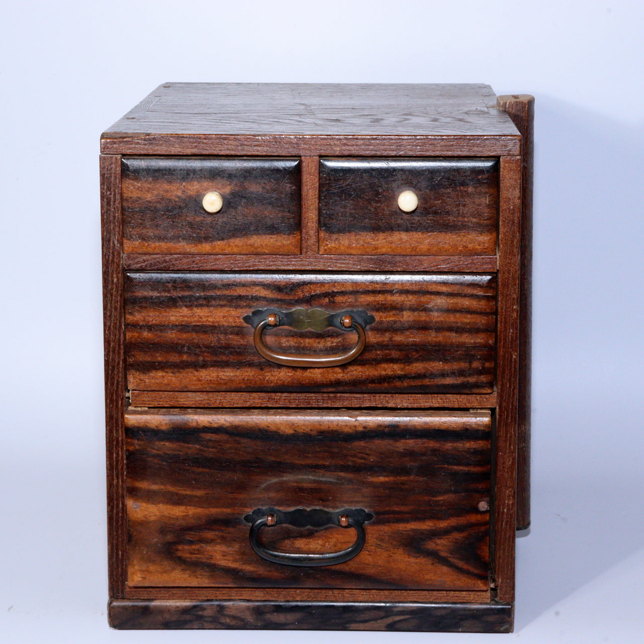 Vintage Japanese Wooden Sewing Box Black Persimmon Wood Kurogaki Drawer WBX284