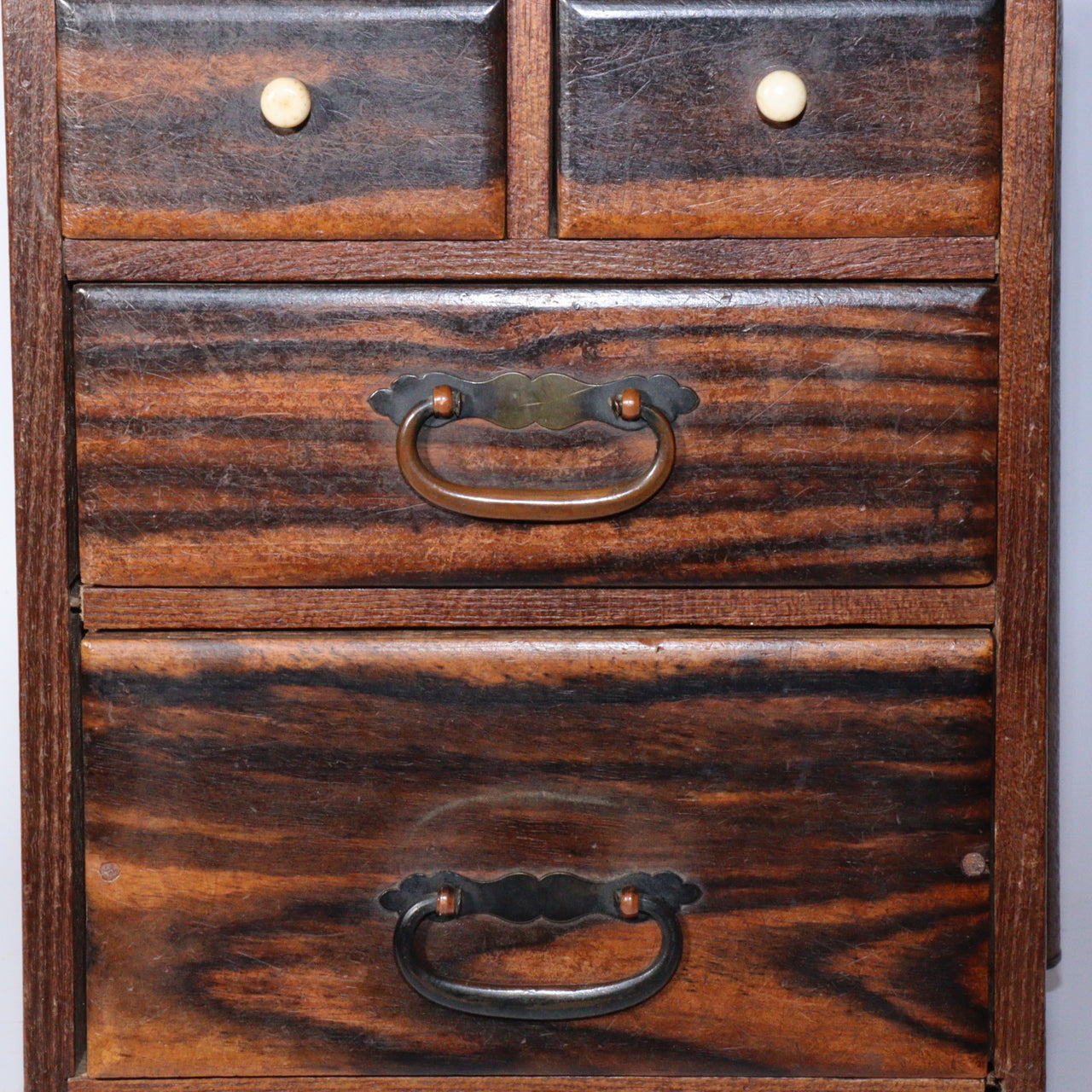 Vintage Japanese Wooden Sewing Box Black Persimmon Wood Kurogaki Drawer WBX284