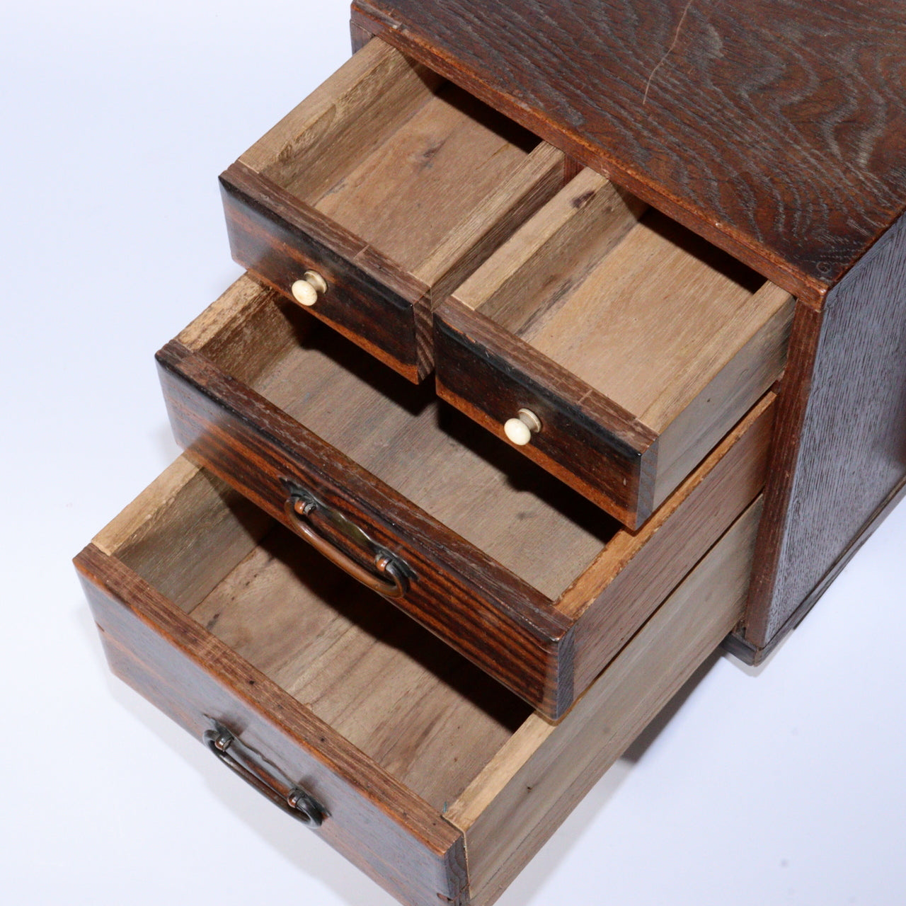 Vintage Japanese Wooden Sewing Box Black Persimmon Wood Kurogaki Drawer WBX284