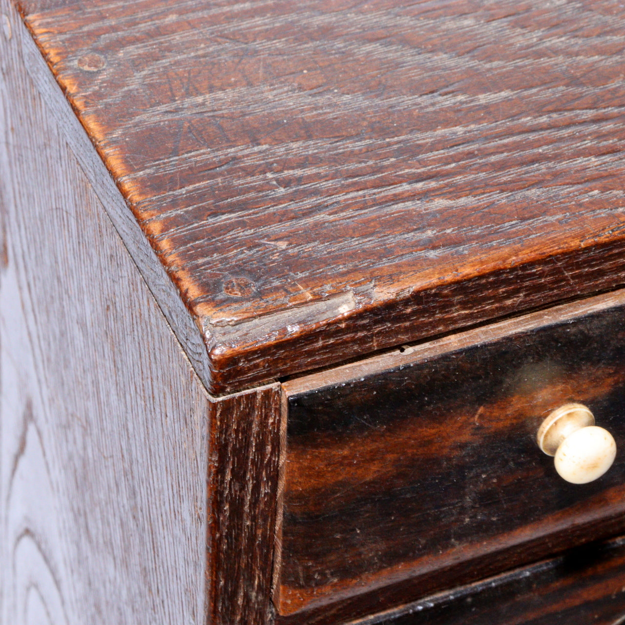 Vintage Japanese Wooden Sewing Box Black Persimmon Wood Kurogaki Drawer WBX284