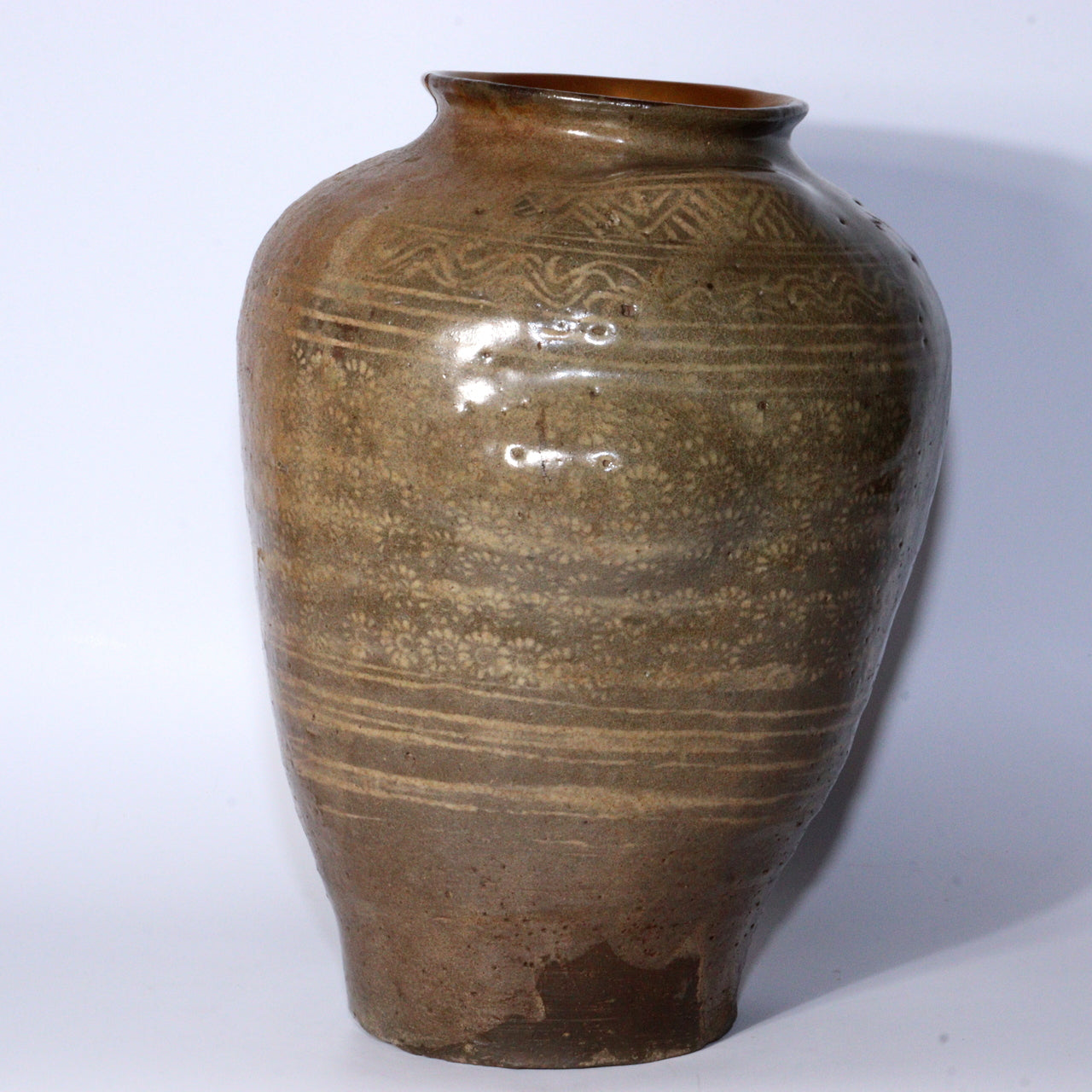 Early Joseon Dynasty Buncheong Mishima Floral Jar Antique Korean Pottery KRS157