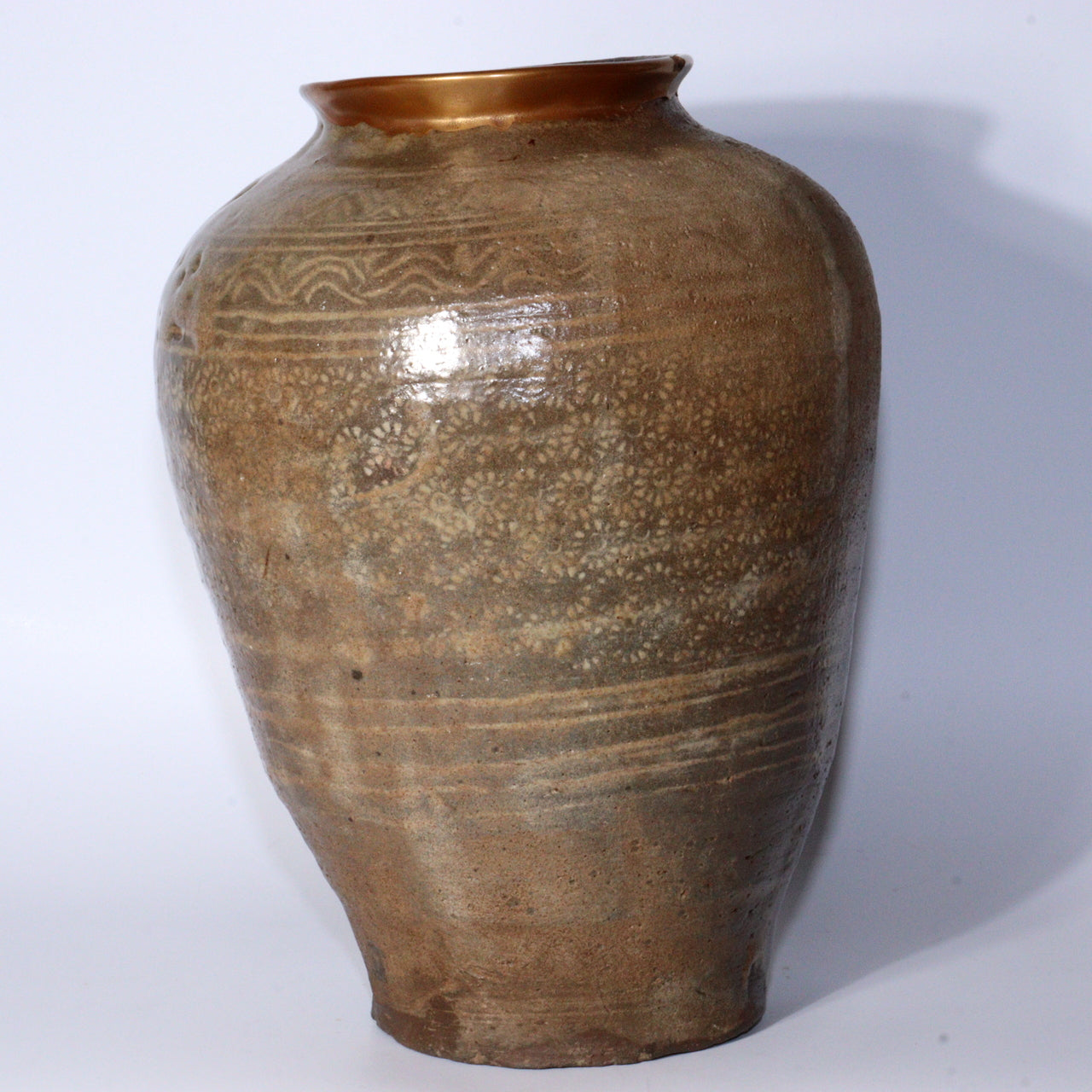 Early Joseon Dynasty Buncheong Mishima Floral Jar Antique Korean Pottery KRS157