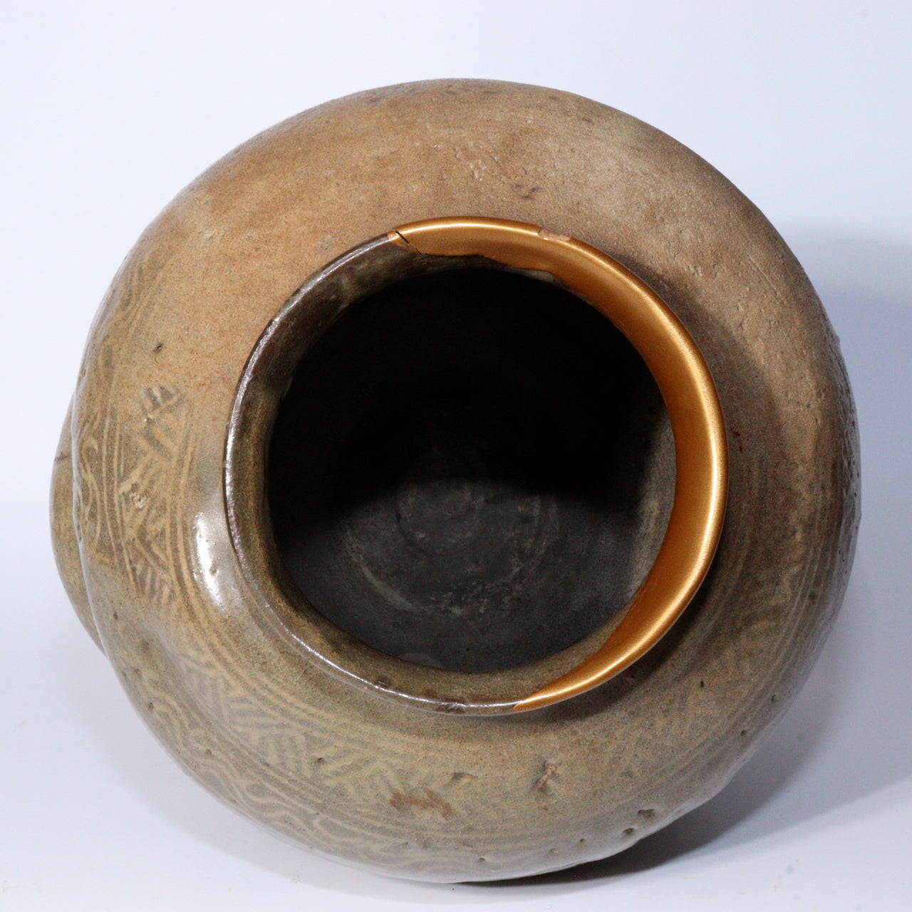 Early Joseon Dynasty Buncheong Mishima Floral Jar Antique Korean Pottery KRS157