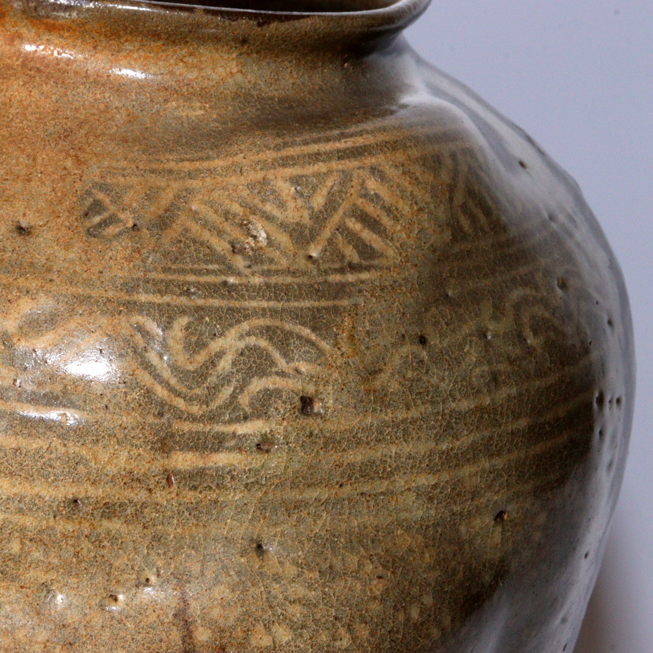 Early Joseon Dynasty Buncheong Mishima Floral Jar Antique Korean Pottery KRS157