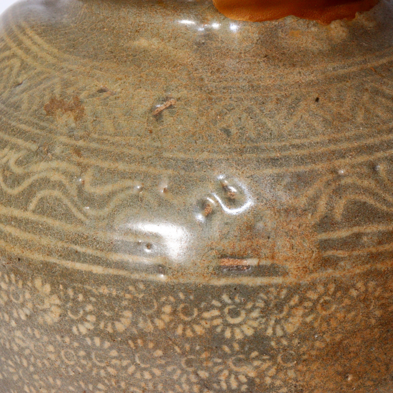 Early Joseon Dynasty Buncheong Mishima Floral Jar Antique Korean Pottery KRS157