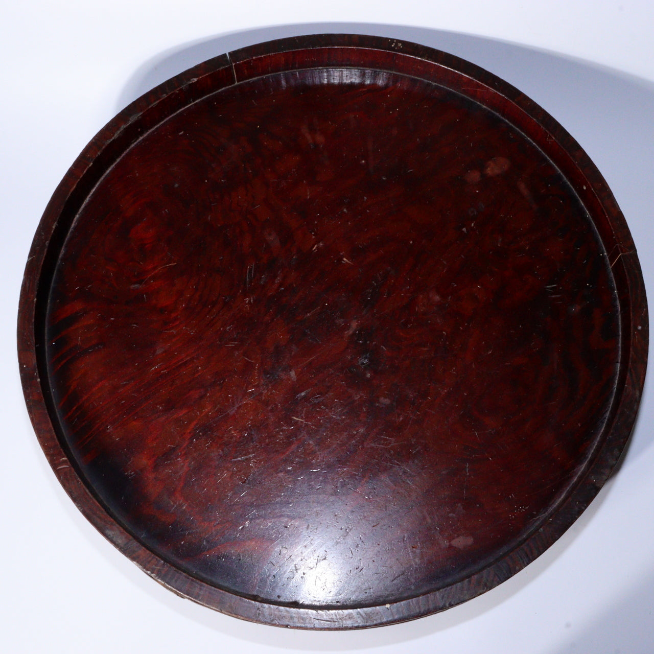Antique Japanese Negoro Lacquer Wooden Tray Iron Rim -Edo/Meiji Period WO393