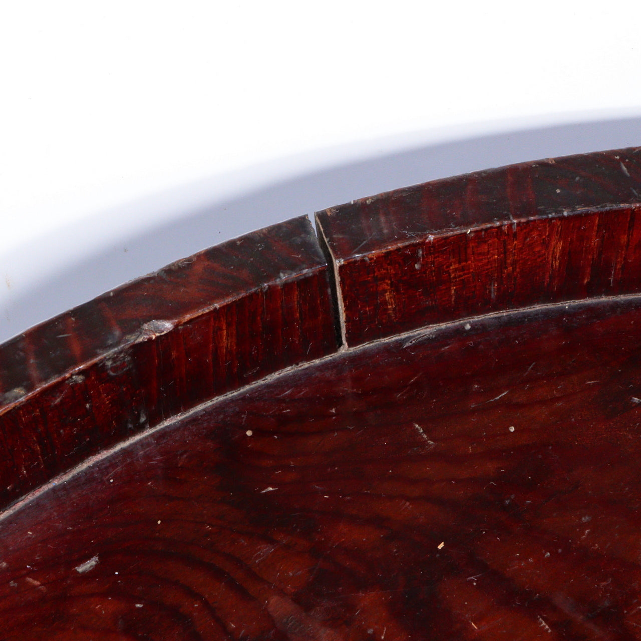 Antique Japanese Negoro Lacquer Wooden Tray Iron Rim -Edo/Meiji Period WO393