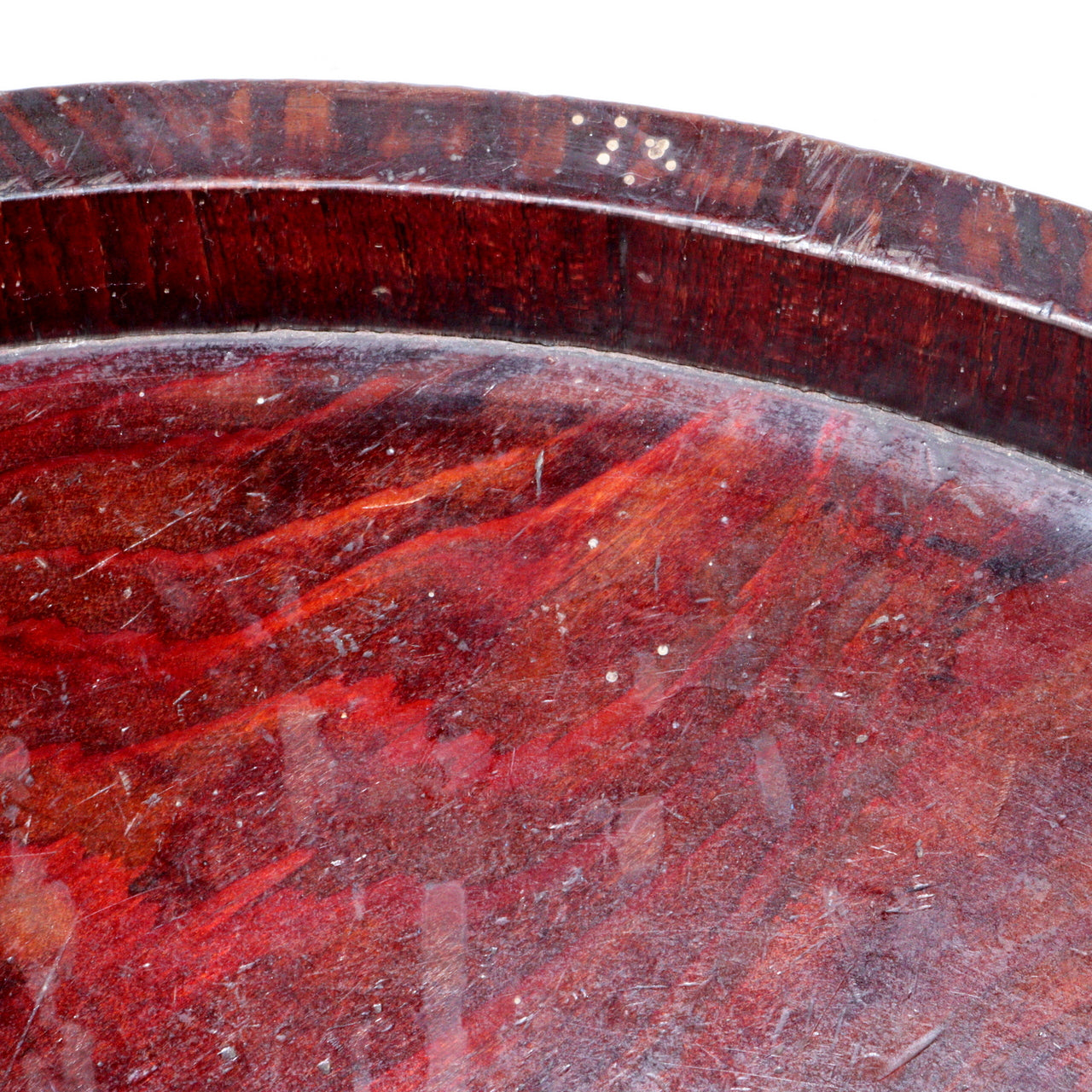 Antique Japanese Negoro Lacquer Wooden Tray Iron Rim -Edo/Meiji Period WO393