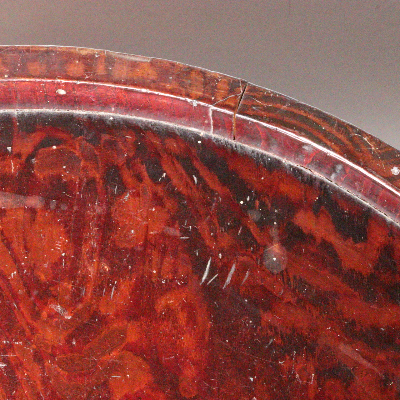 Antique Japanese Negoro Lacquer Wooden Tray Iron Rim -Edo/Meiji Period WO393