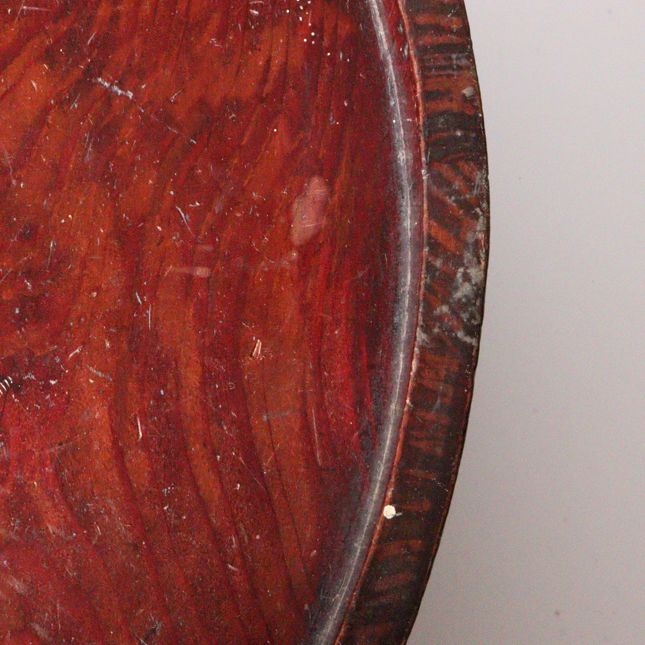 Antique Japanese Negoro Lacquer Wooden Tray Iron Rim -Edo/Meiji Period WO393