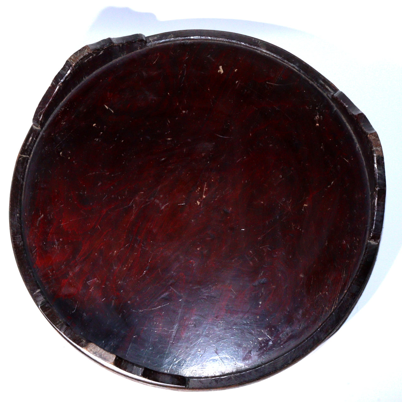 Antique Japanese Negoro Lacquer Wooden Tray Iron Rim -Edo/Meiji Period WO393