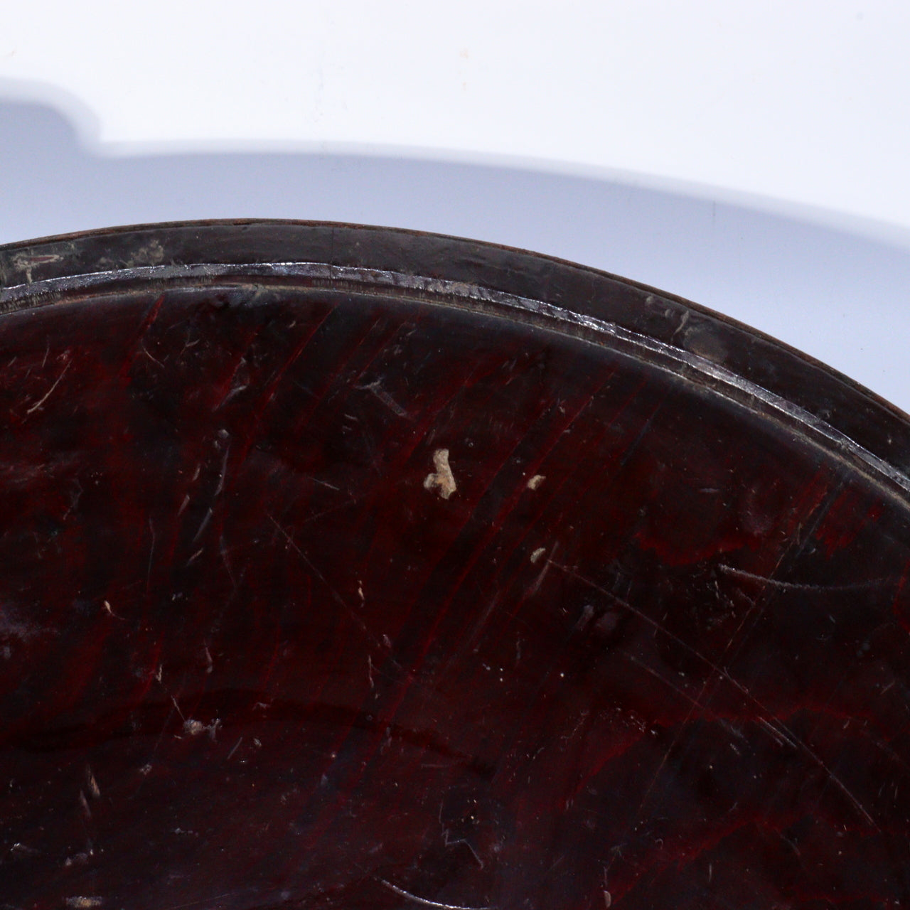Antique Japanese Negoro Lacquer Wooden Tray Iron Rim -Edo/Meiji Period WO393