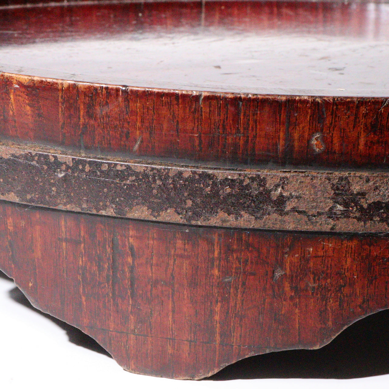 Antique Japanese Negoro Lacquer Wooden Tray Iron Rim -Edo/Meiji Period WO393