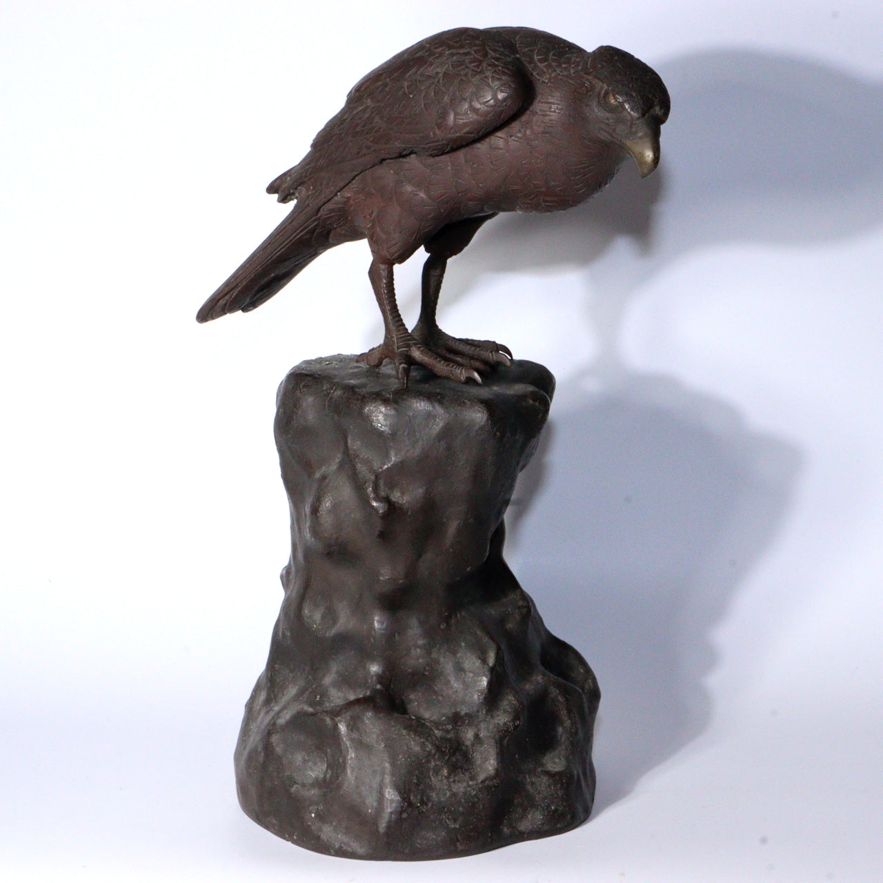 Antique Japanese Bronze Hawk on Rock Sculpture Rare Collectible Item BOS891