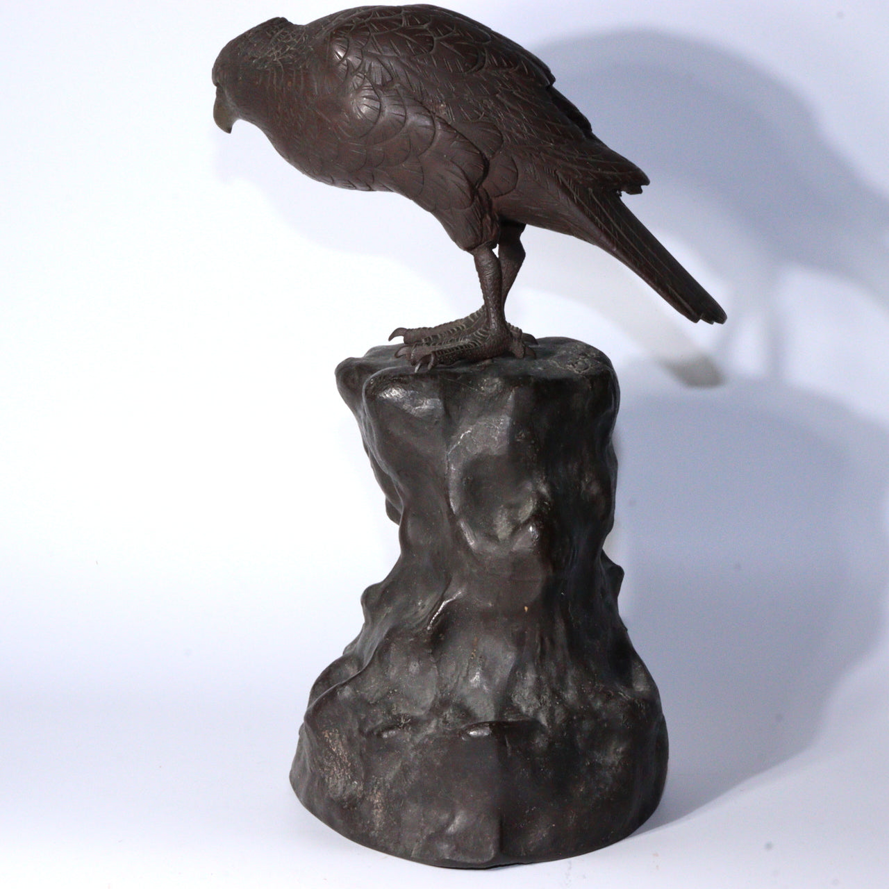 Antique Japanese Bronze Hawk on Rock Sculpture Rare Collectible Item BOS891