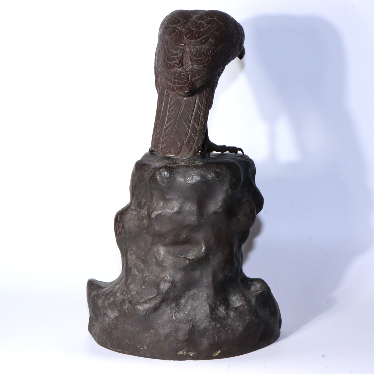 Antique Japanese Bronze Hawk on Rock Sculpture Rare Collectible Item BOS891