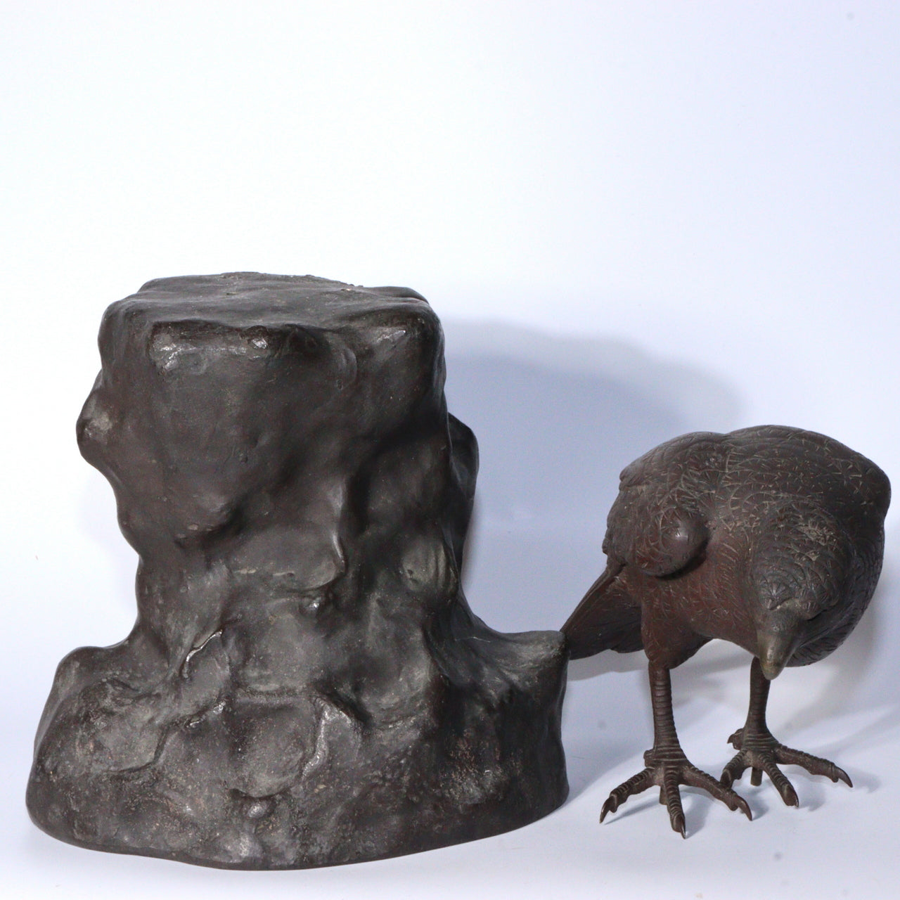 Antique Japanese Bronze Hawk on Rock Sculpture Rare Collectible Item BOS891