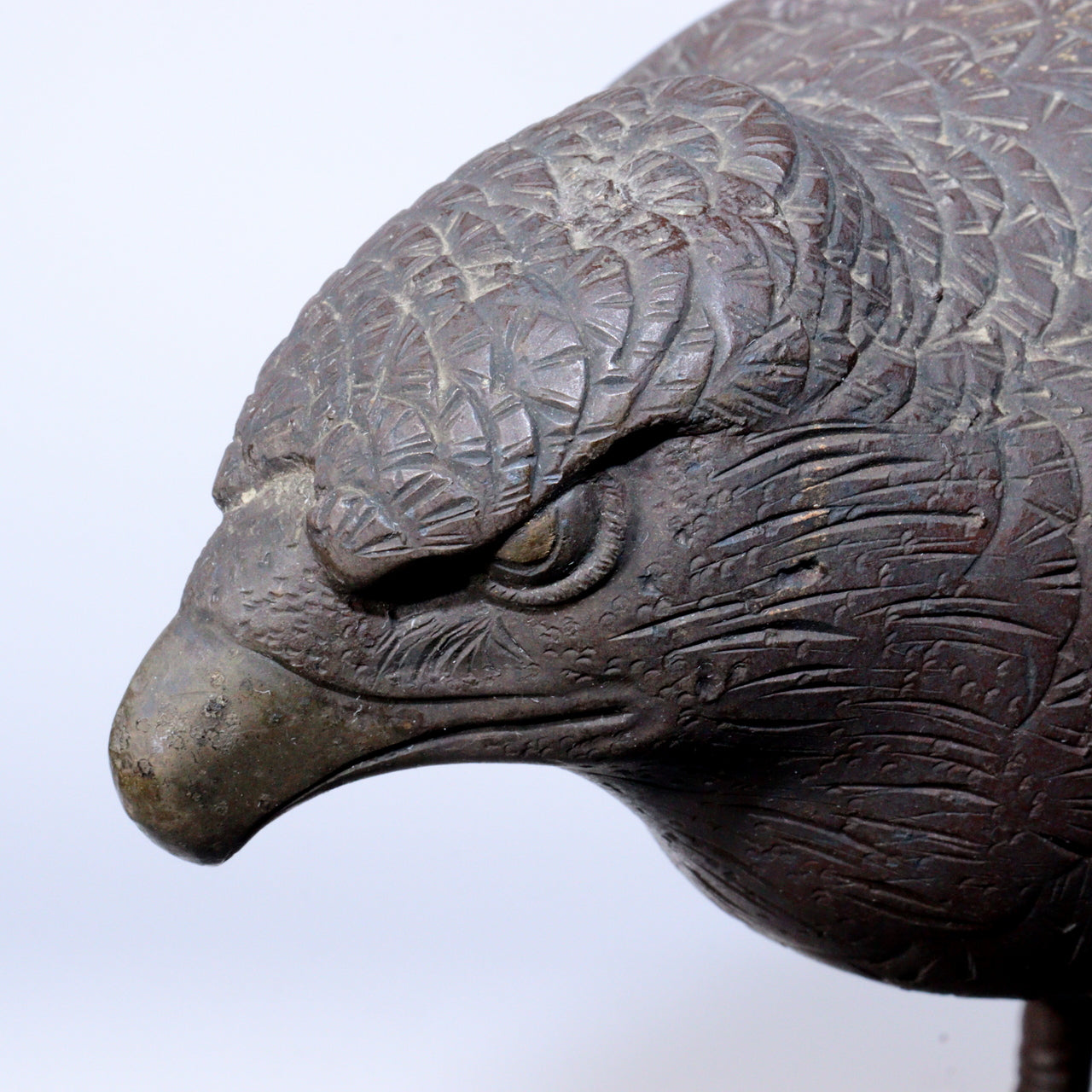 Antique Japanese Bronze Hawk on Rock Sculpture Rare Collectible Item BOS891