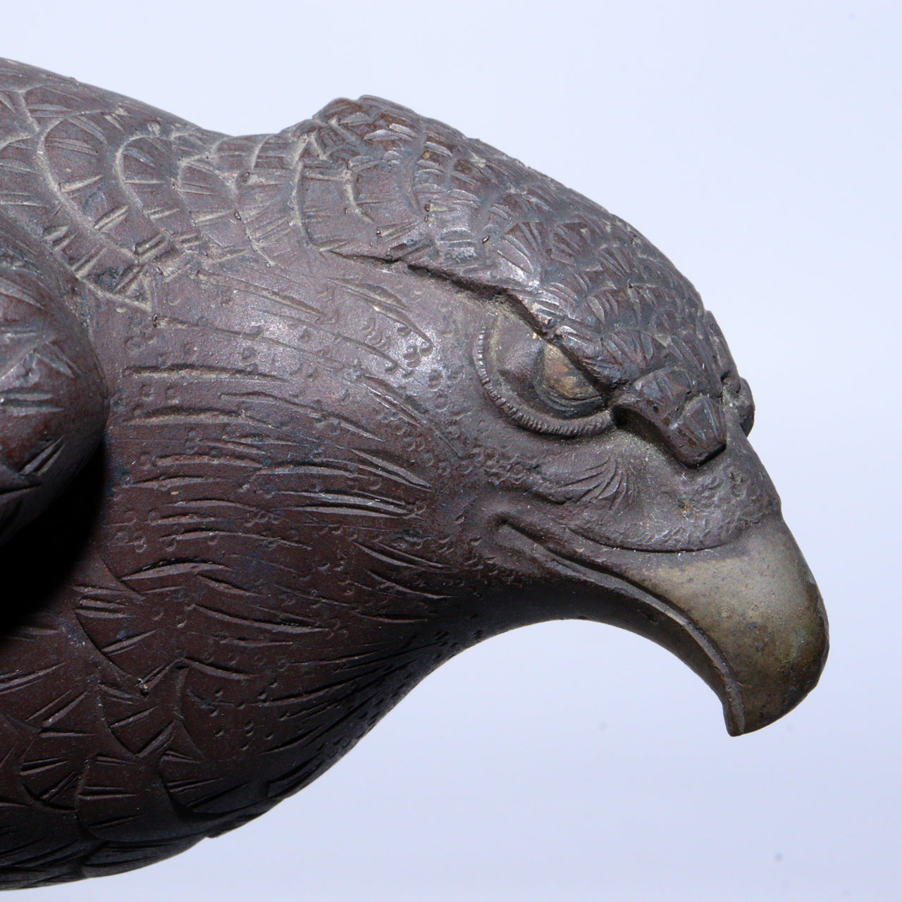 Antique Japanese Bronze Hawk on Rock Sculpture Rare Collectible Item BOS891