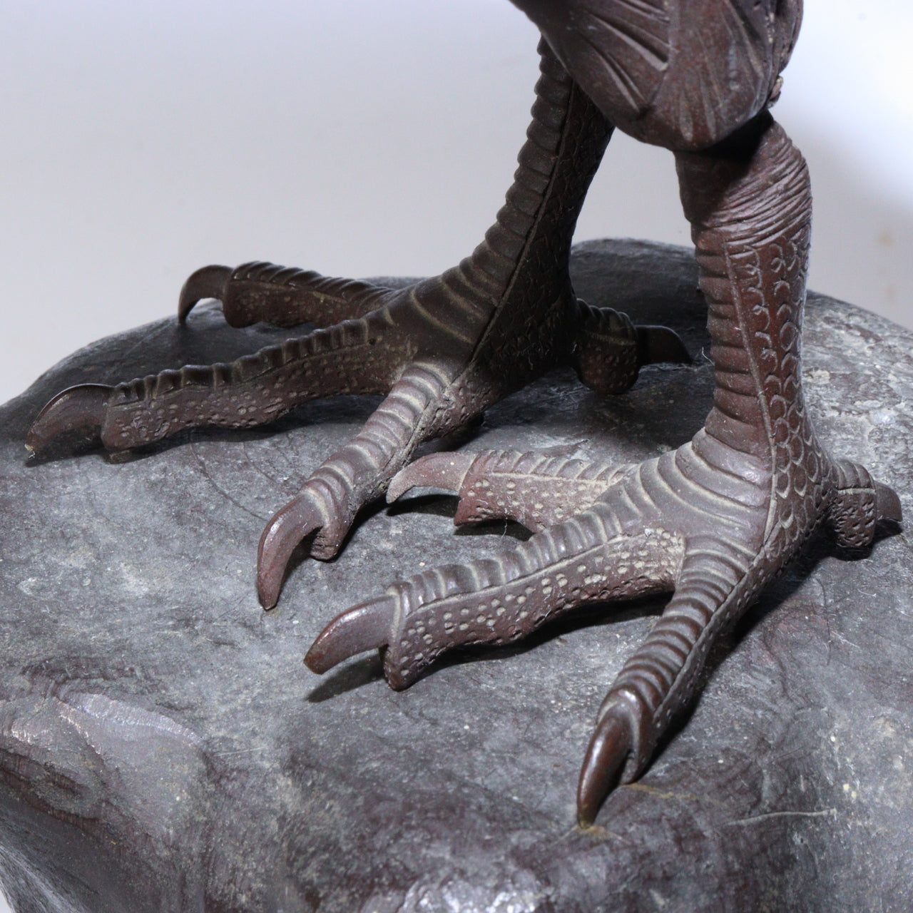 Antique Japanese Bronze Hawk on Rock Sculpture Rare Collectible Item BOS891