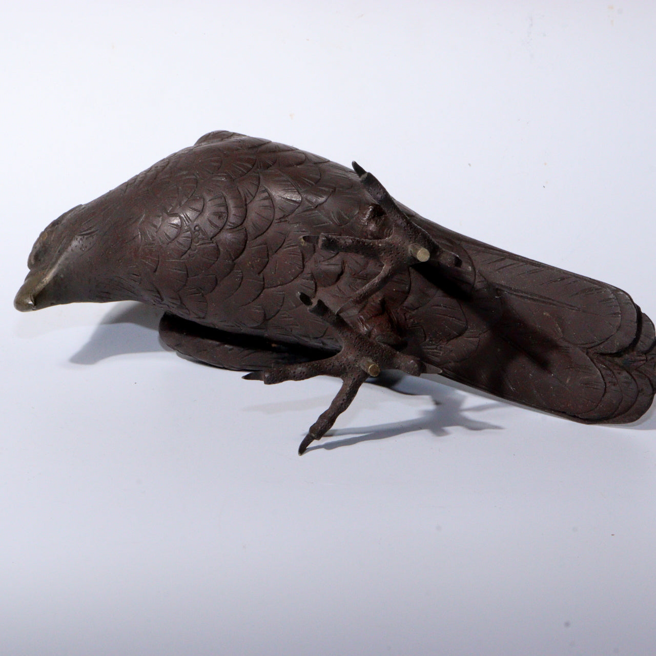 Antique Japanese Bronze Hawk on Rock Sculpture Rare Collectible Item BOS891