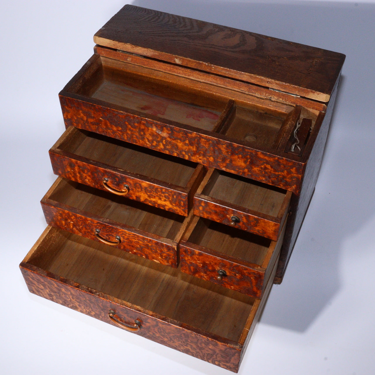 Japanese Vintage Wooden Drawer Sewing Box Tansu Chest Haribako WBX287