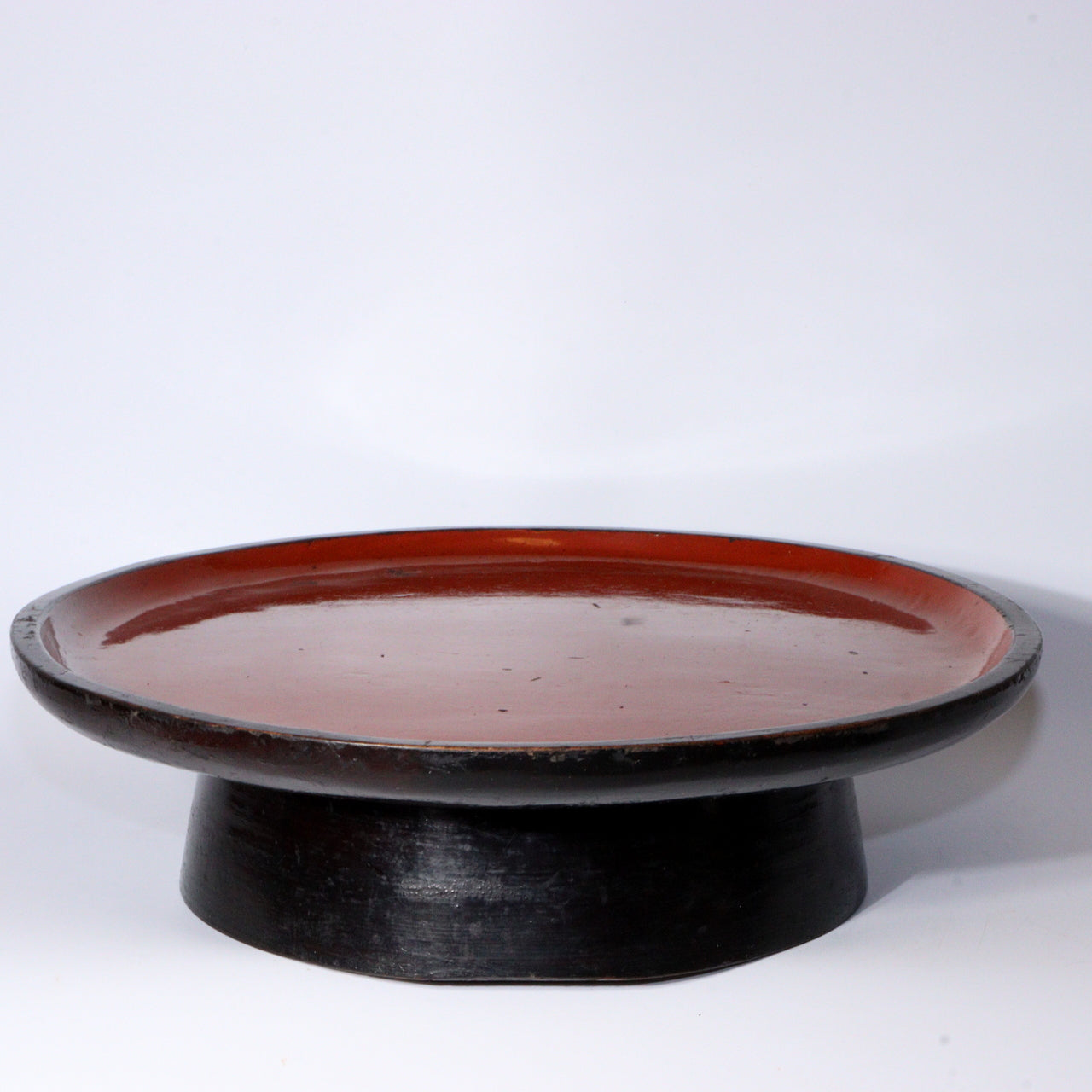 Antique Aizu Lacquerware Red Pedestal Tray Meiji Era Japanese Kurinuki WO396 -1