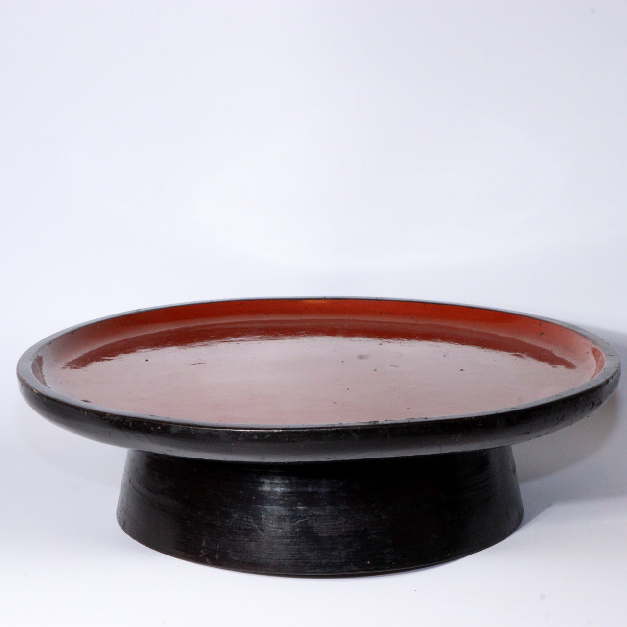 Antique Aizu Lacquerware Red Pedestal Tray Meiji Era Japanese Kurinuki WO396 -1
