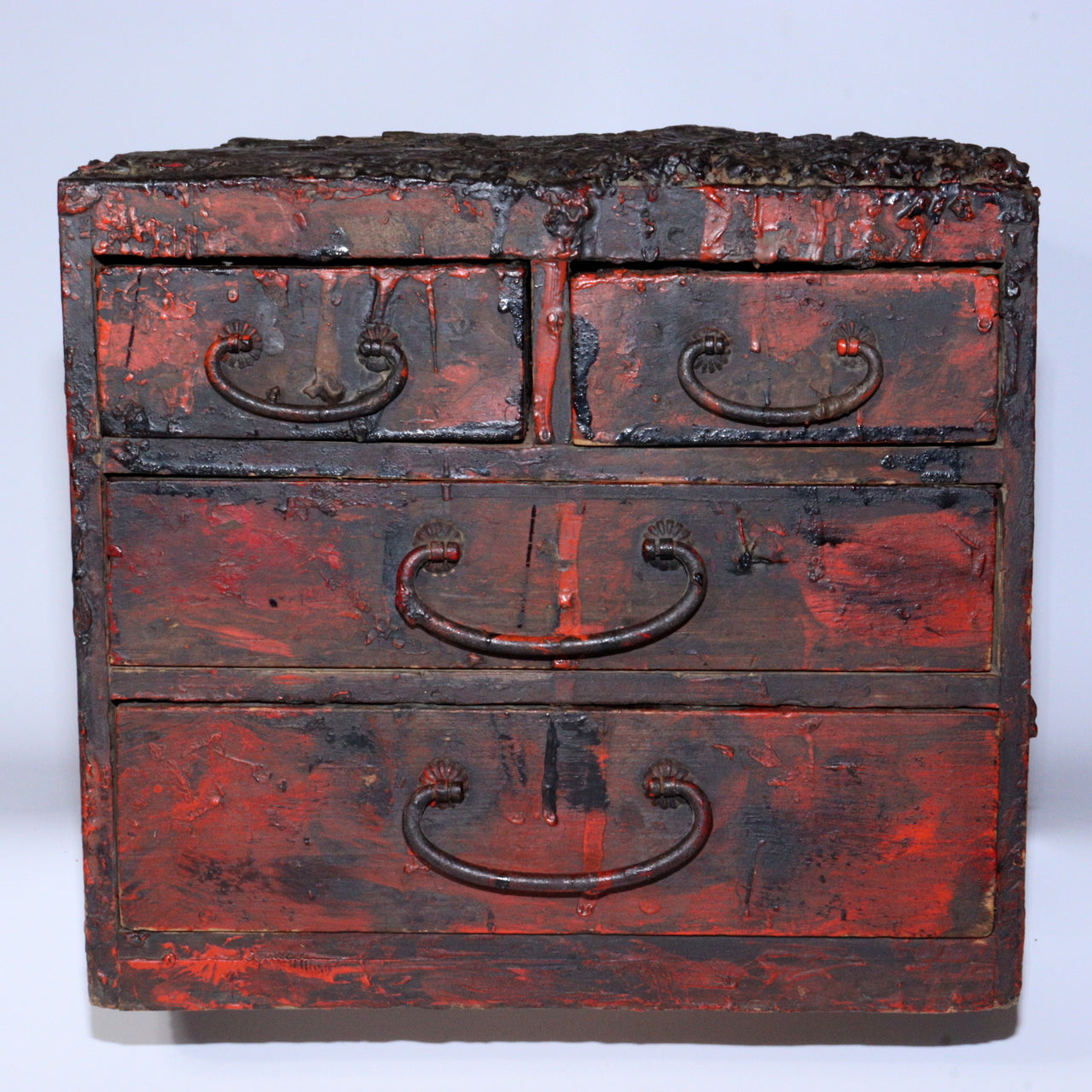 Antique Japanese Aizu Lacquerware Craftsman's Workbench Drawer Chest Tansu Art