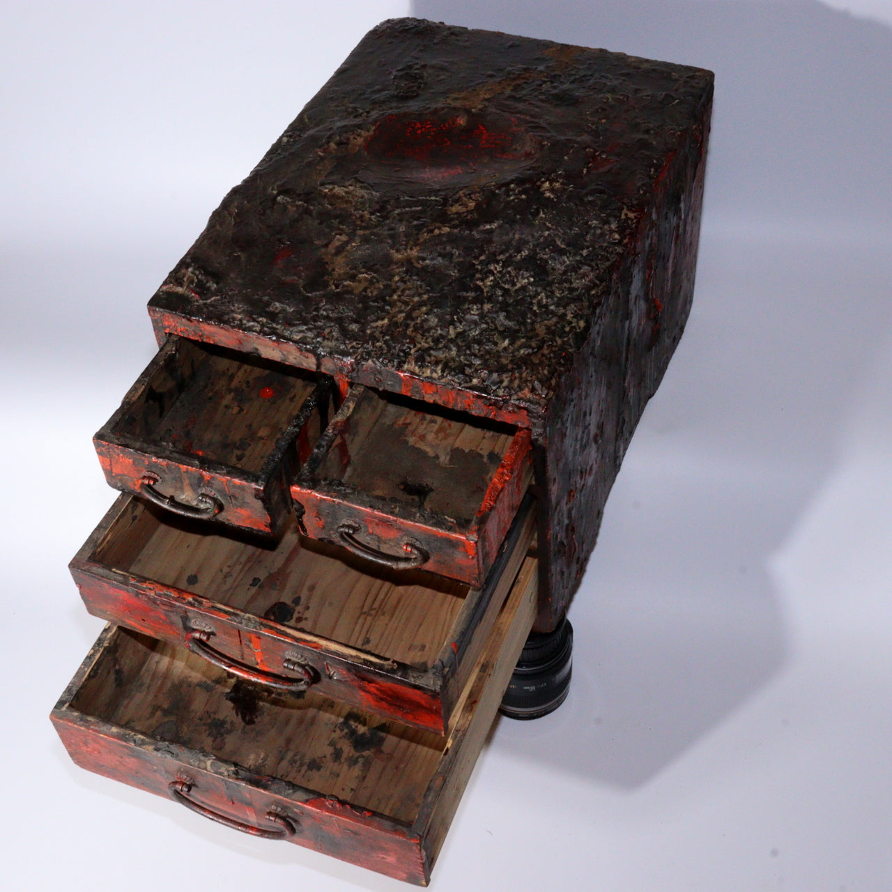 Antique Japanese Aizu Lacquerware Craftsman's Workbench Drawer Chest Tansu Art