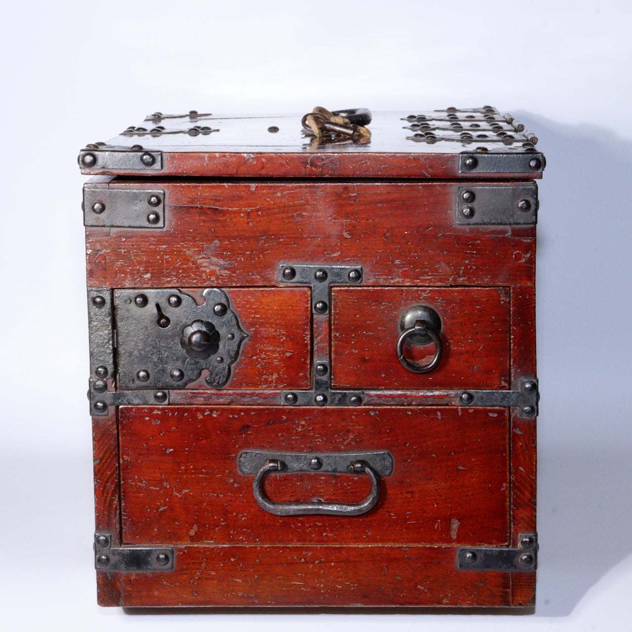 Japanese Antique Meiji era wooden Kake Suzuribako inkstone box Funa Tansu WBX294