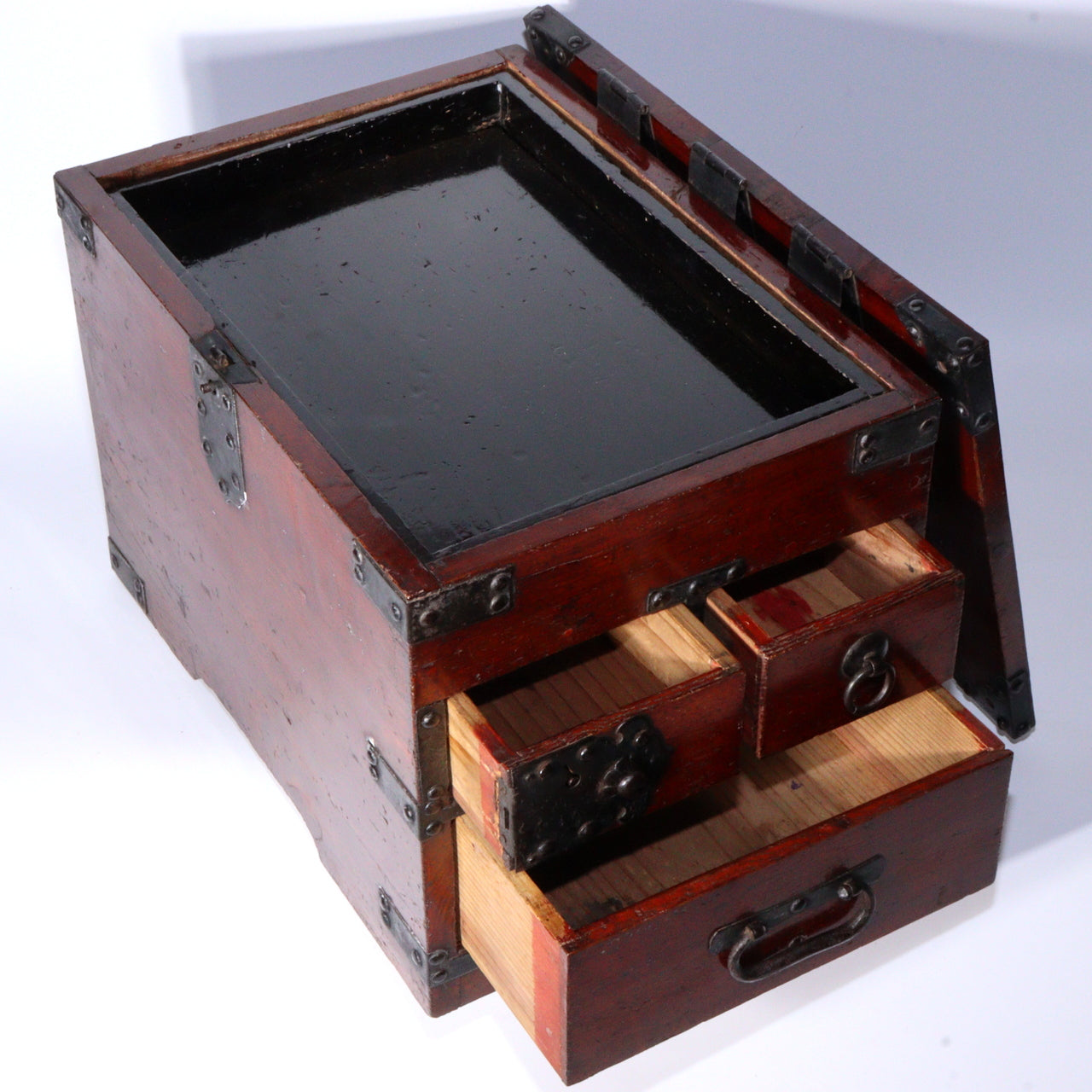 Japanese Antique Meiji era wooden Kake Suzuribako inkstone box Funa Tansu WBX294