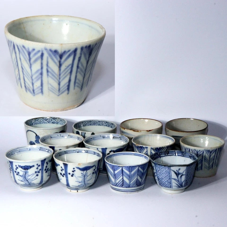 Antique Japanese Blue & White Porcelain Cups - Reference Pieces Soba choko IP112