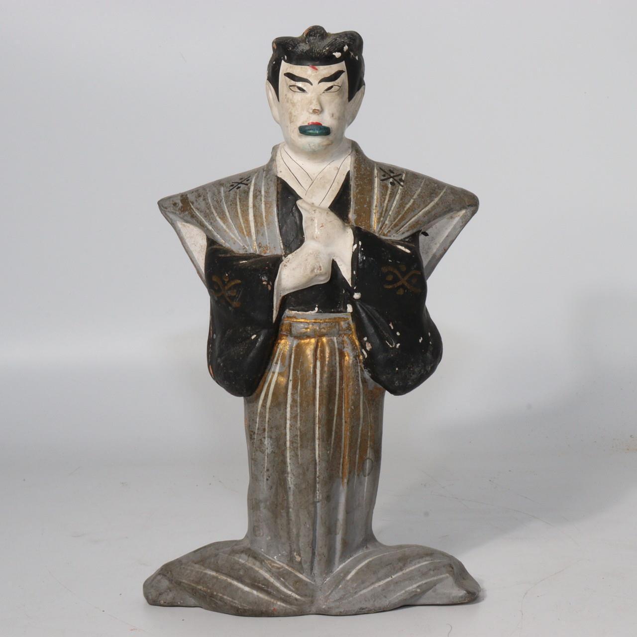 Japanese Antique Kabuki Clay figurine Ceramic Ornament WO150