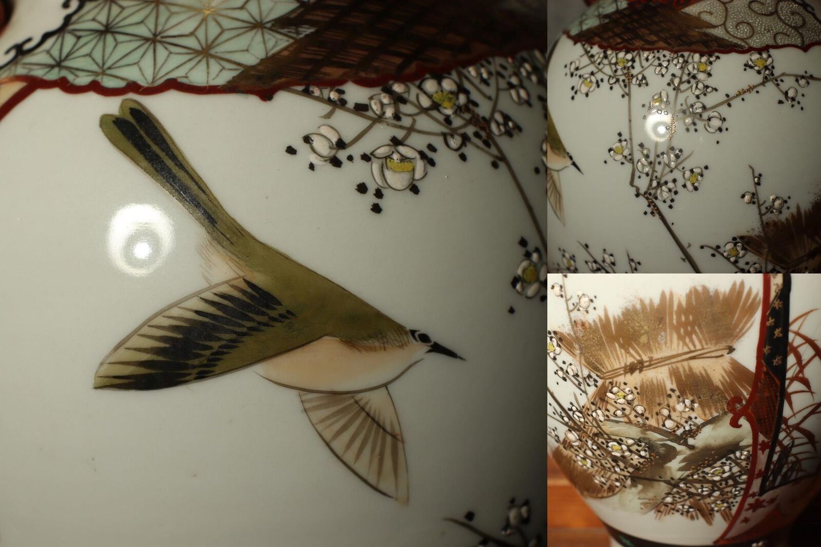 Japanese Antique Kutani vase flower porcelain Kaga Ishikawa Late Meiji PV197