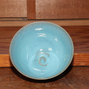 Japanese Blue Tea Bowl pottery Sado Wada Touzan signed PCP163