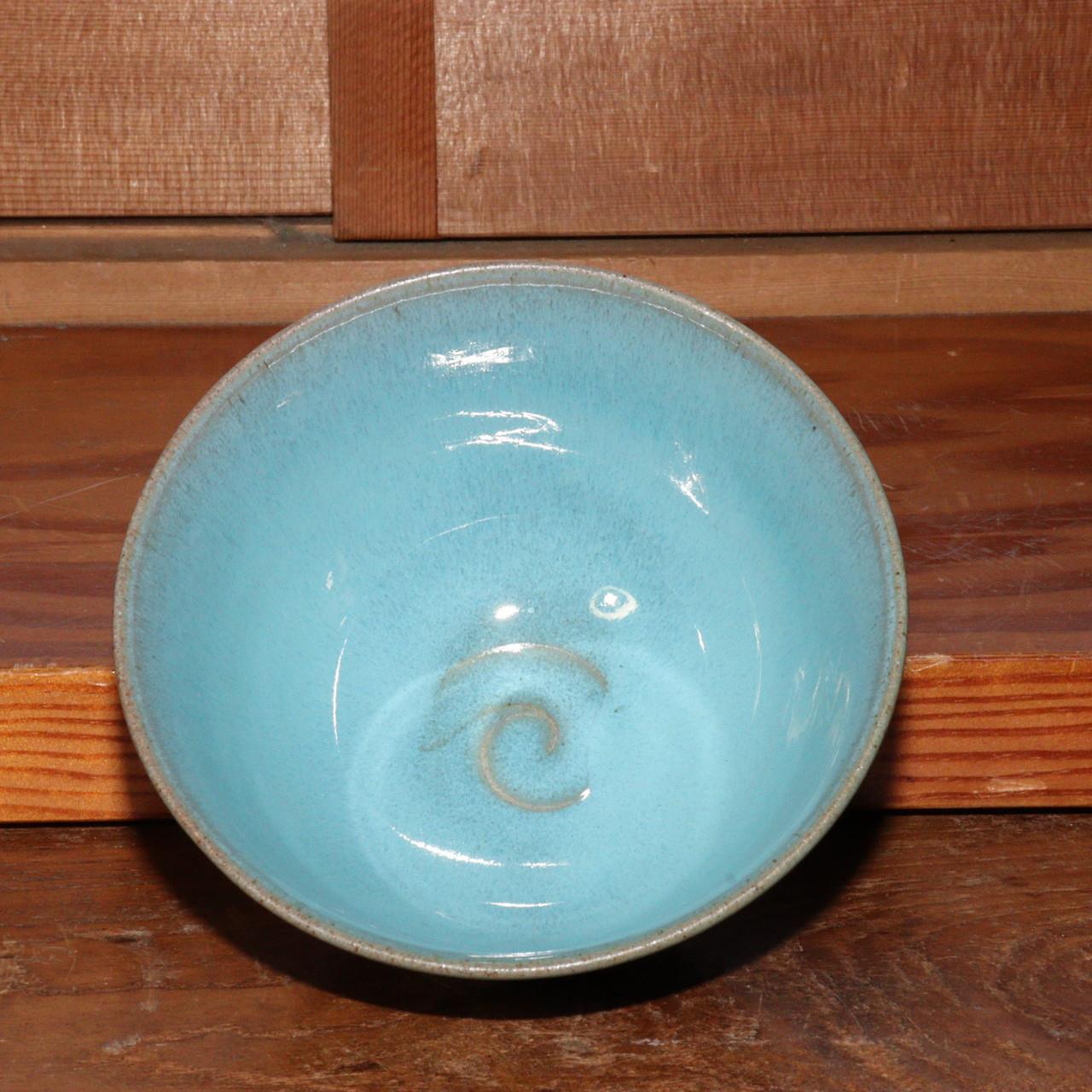 Japanese Blue Tea Bowl pottery Sado Wada Touzan signed PCP163