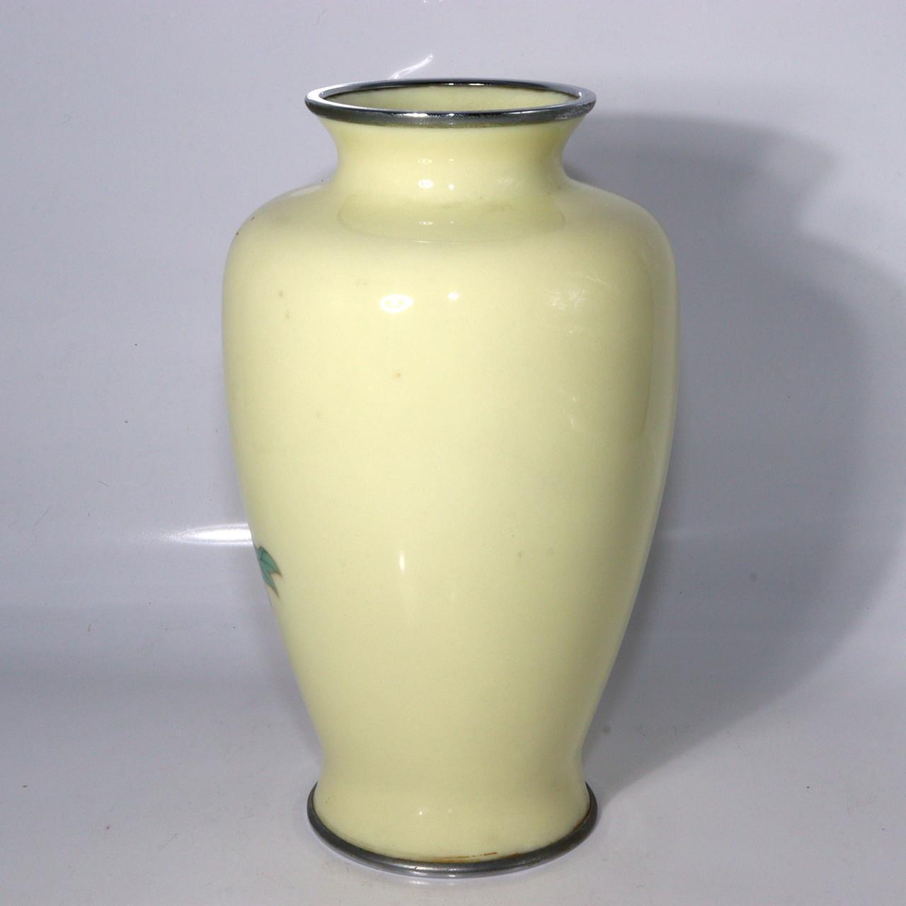 Japanese Ando shippou Cloisonne vase Yellow glaze PV164