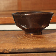 Japanese Antique Mino ware Iron glaze tea Bowl pottery Ceramic w / box PCP157