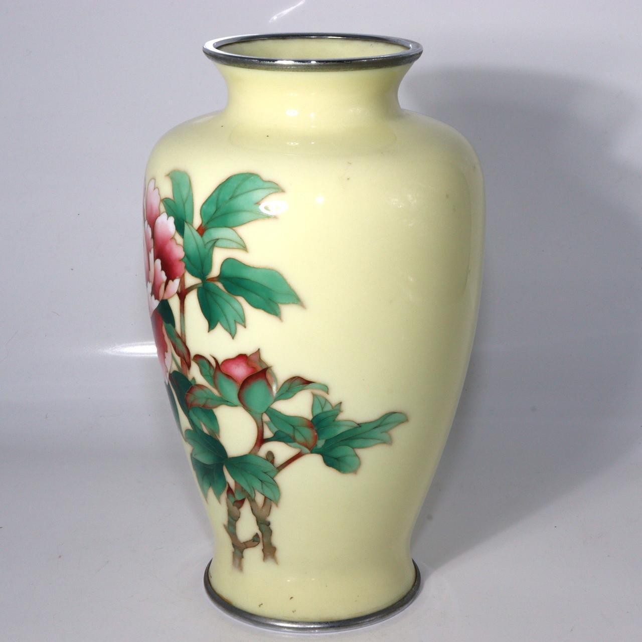Japanese Ando shippou Cloisonne vase Yellow glaze PV164