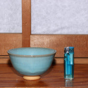 Japanese Blue Tea Bowl pottery Sado Wada Touzan signed PCP163