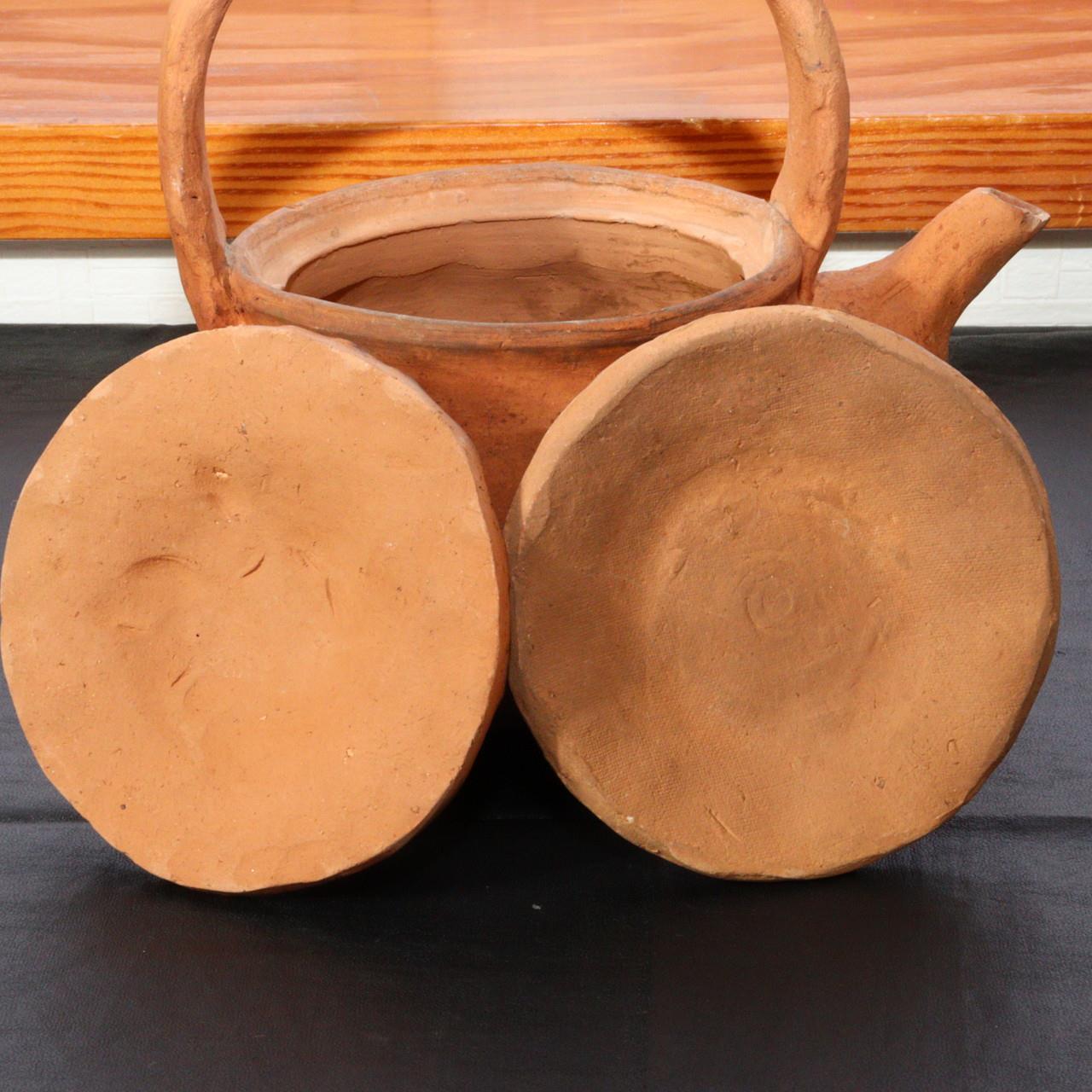 Japanese Teapot Waka poem Raccoon lid Pottery earthenware Bottle signed PV167
