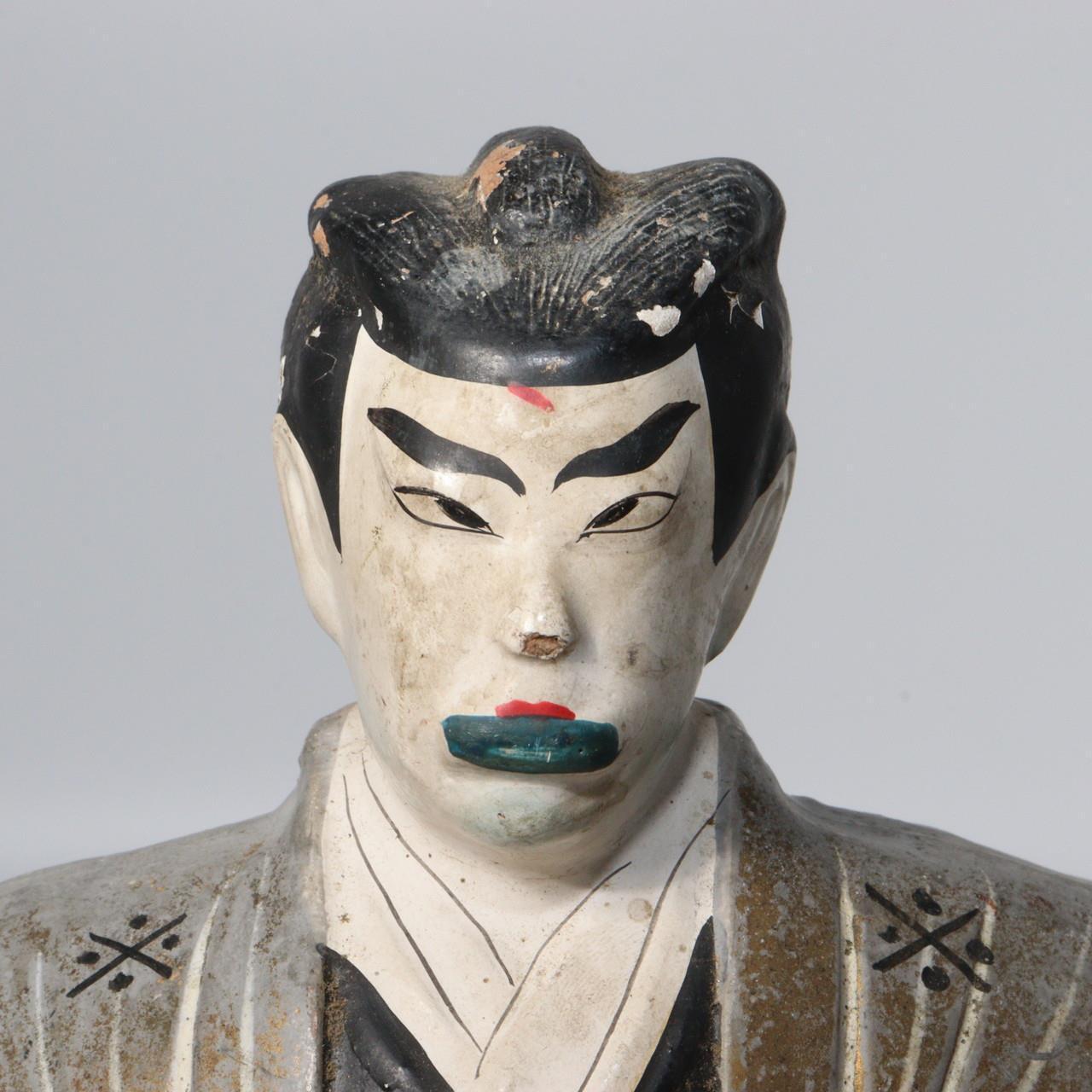 Japanese Antique Kabuki Clay figurine Ceramic Ornament WO150
